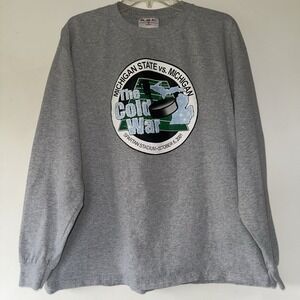 MSU UofM Cold War Hockey 2001 Spartan Stadium Long Sleeve Large Gray Y2K College